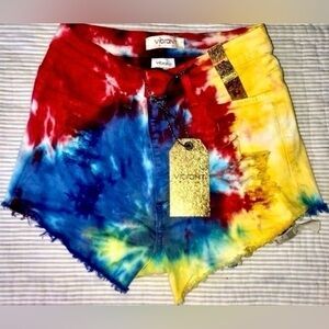 Vibrant MIU Tie Dye Denim Shorts​​​​​​​